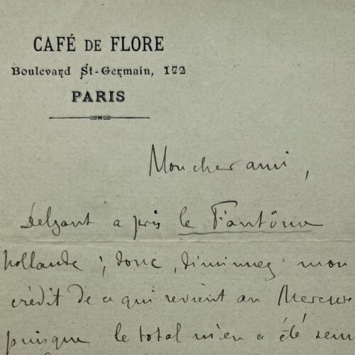 Letter from Rémy de Gourmont written from the Café de Flore