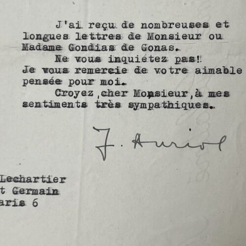 Letter from the French aviator Jacqueline Auriol