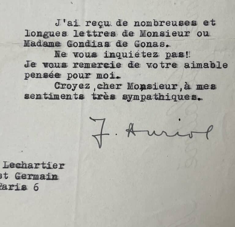 Lettre de l&rsquo;aviatrice française Jacqueline Auriol