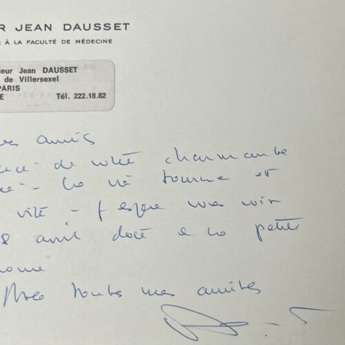 Invitation to the "small ceremony" for the Nobel Prize in Medicine, Jean Dausset