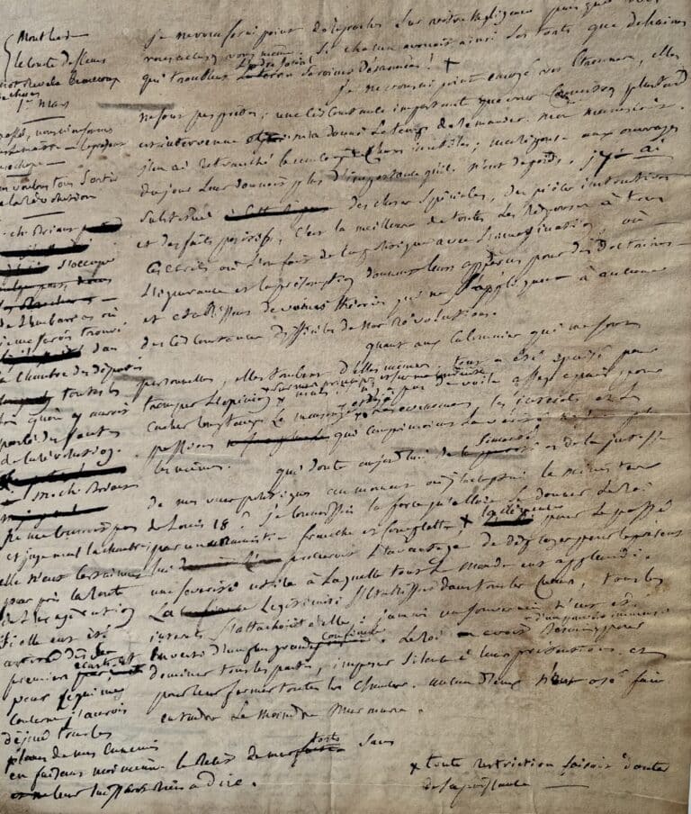 Longue et importante lettre de Fouché justifiant son rôle sous la Restauration et ses choix politiques