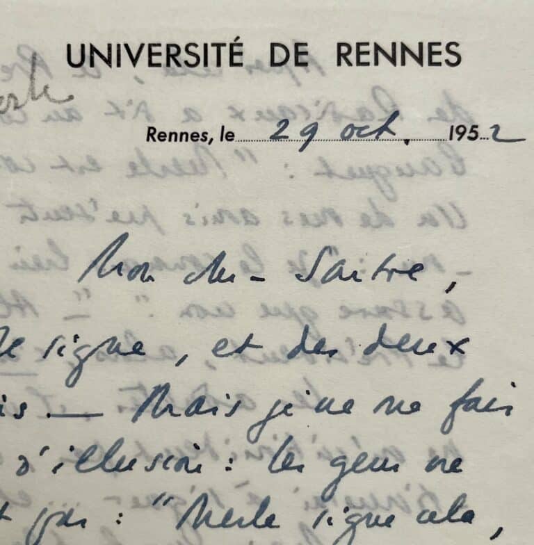 Robert Merle écrit à Jean-Paul Sartre qu&rsquo;il accepte de signer sa pétition mais se défend d&rsquo;être communiste
