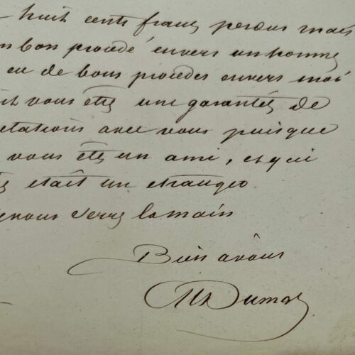 Brief von Alexandre Dumas père an seinen Freund und Verleger Théodore Boulé
