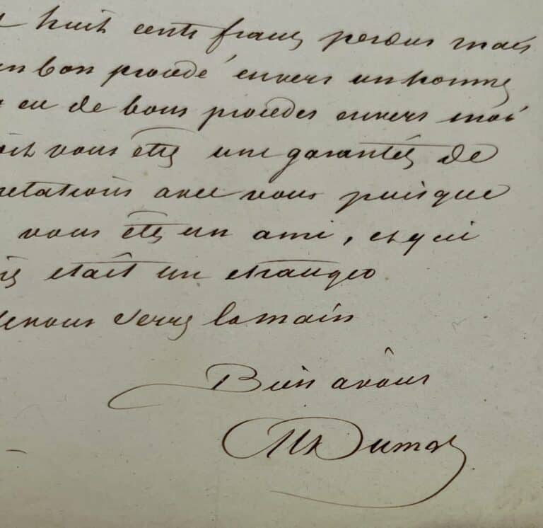Lettre d&rsquo;Alexandre Dumas Père adressée à son ami et éditeur Théodore Boulé