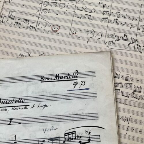 Manuscrit musical complet du premier quintette d'Henri Martelli pour cordes, flûte et harpe