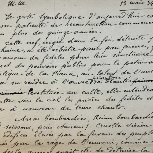 Manoscritto del discorso di Pétain, pronunciato ad Arras nel 1934, in occasione dell'inaugurazione della cattedrale
