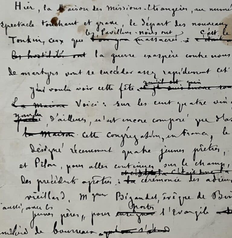 Manuscrit du départ des missionnaires vers le Tonkin de Villiers de L&rsquo;Isle-Adam