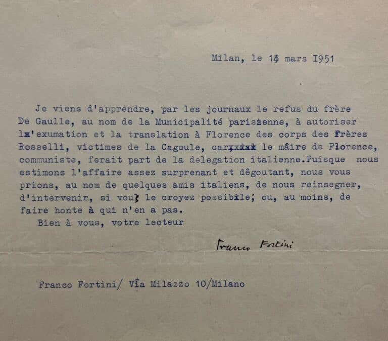 Franco Fortini demande à Sartre de « faire honte à ceux qui n&rsquo;en ont pas » suite au refus de translation du corps des frères Rosselli