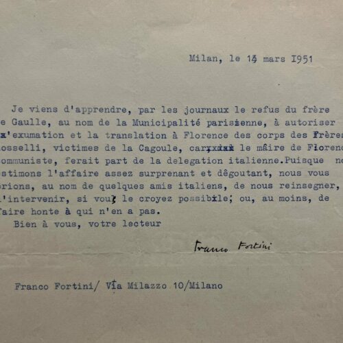 Franco Fortini asks Sartre to "shame those who have no shame" following the refusal to allow the transfer of the Rosselli brothers' bodies