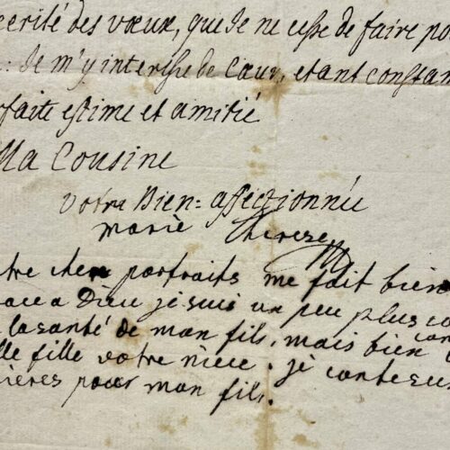 Lettera dell'imperatrice Maria Teresa d'Austria con 5 righe scritte di suo pugno