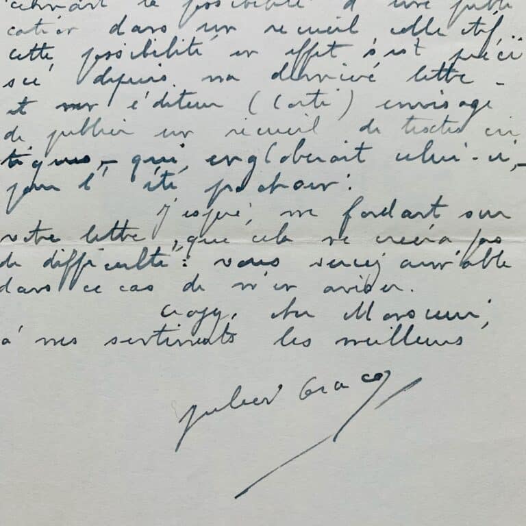 Julien Gracq évoque l&rsquo;idée de la publication d&rsquo;un recueil de textes critiques chez Corti