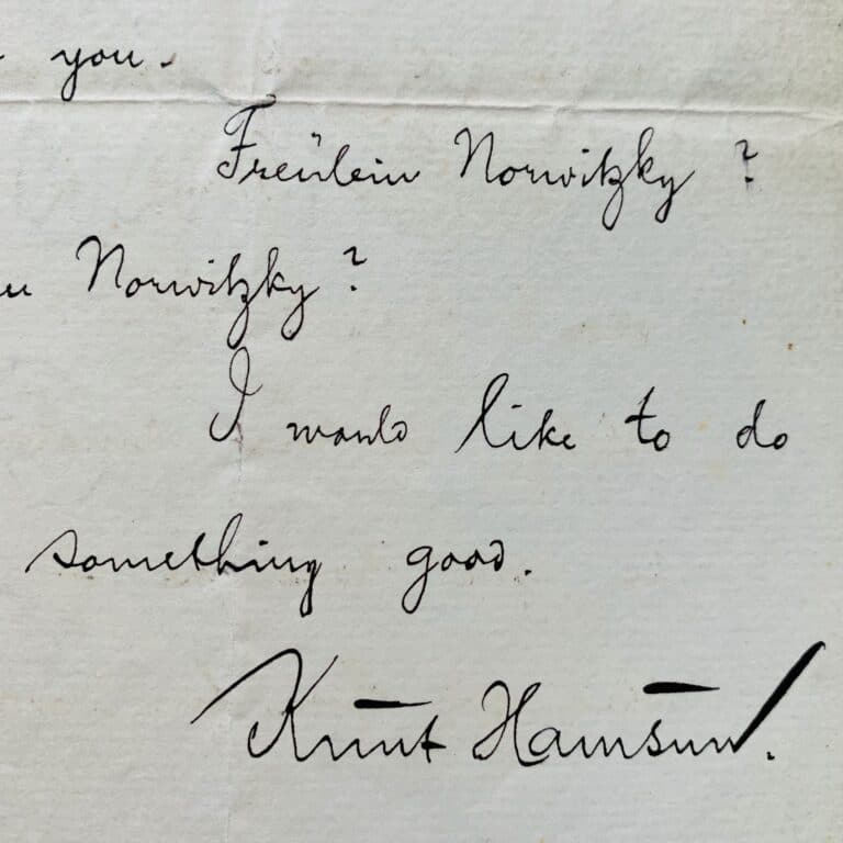 Rare et charmante lettre du prix Nobel norvégien de littérature, Knut Hamsun