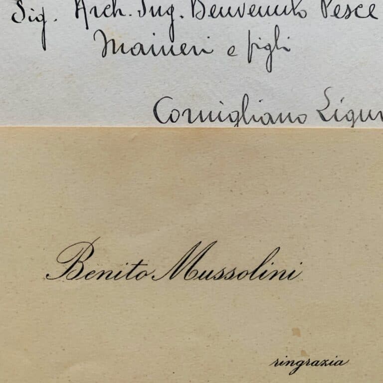 Carte de visite de remerciements de Mussolini avec son enveloppe de président du Conseil