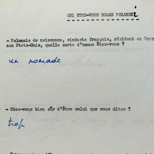 Les réponses de Roman Polanski à une interview réalisée en 1968 au festival de Cannes