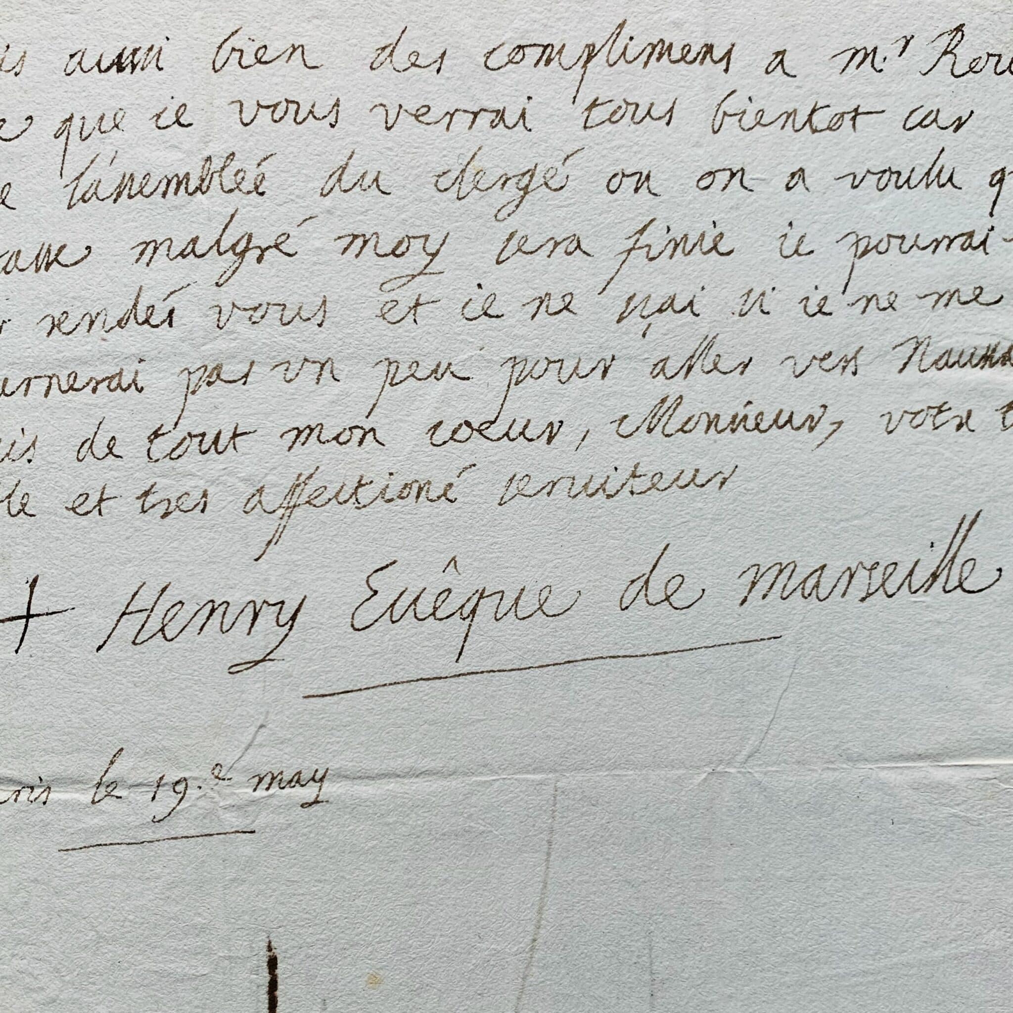 Lettre de Mgr de Belsunce, évêque de Marseille, au sujet de l'abbaye des Chambons en Lozère