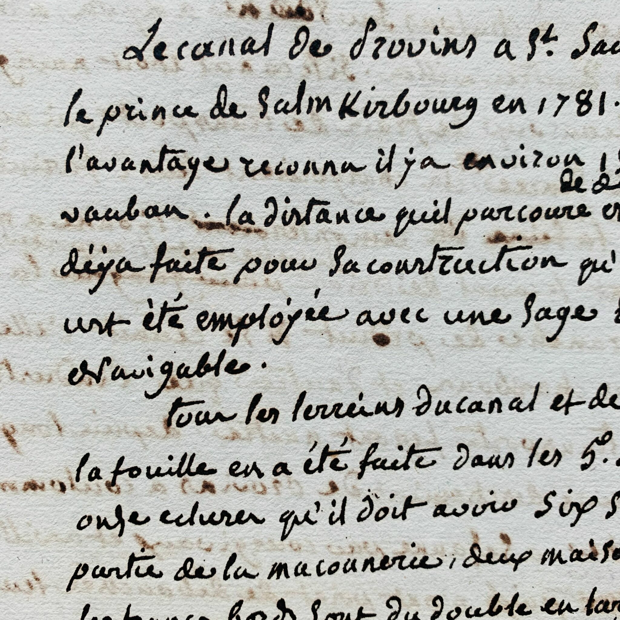 Manuscrito de finales del siglo XVIII sobre la finalización de la construcción del canal de Provins