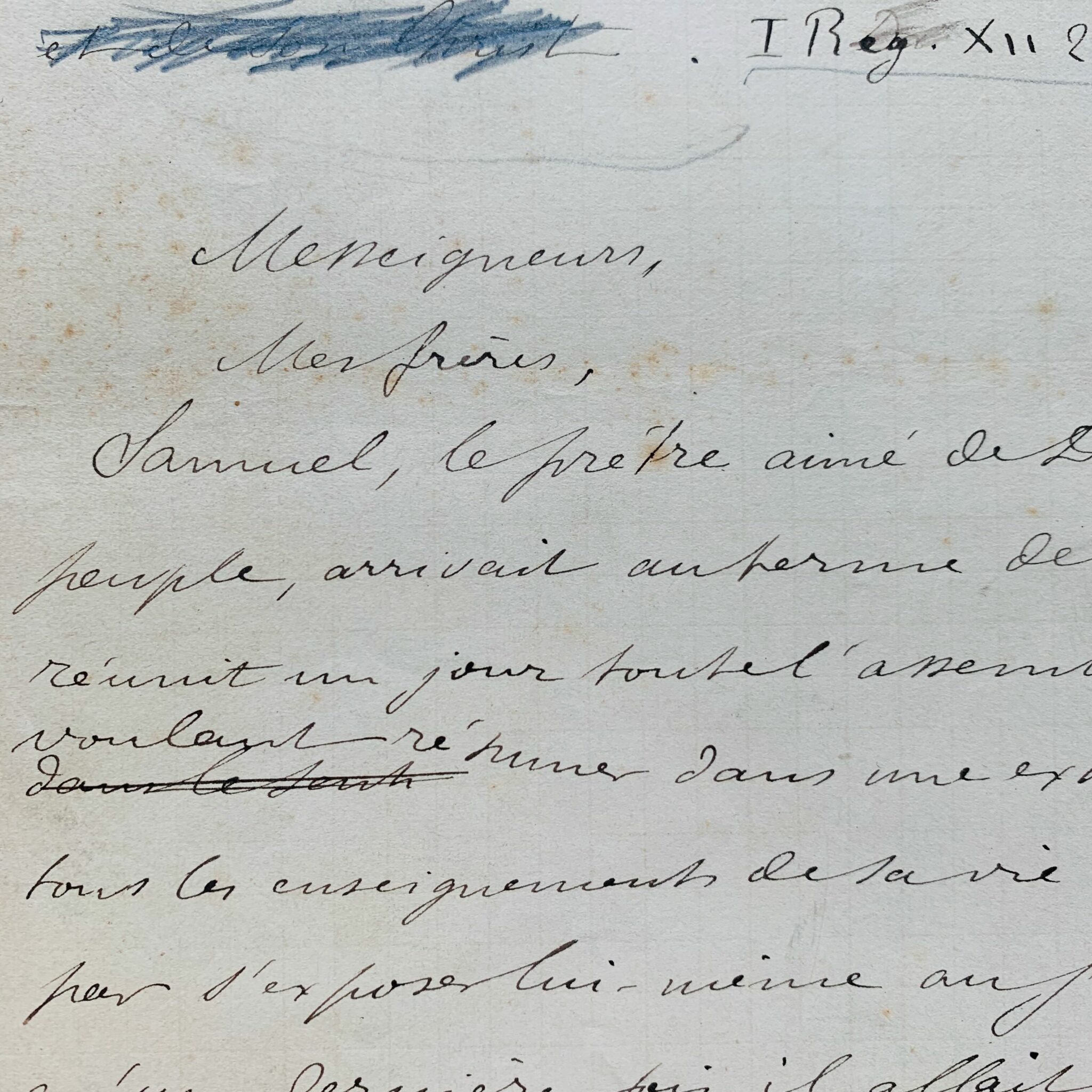 Manuscrit de l'oraison funèbre de l'évêque de Chartres, Mgr Regnault, par Mgr d'Hulst