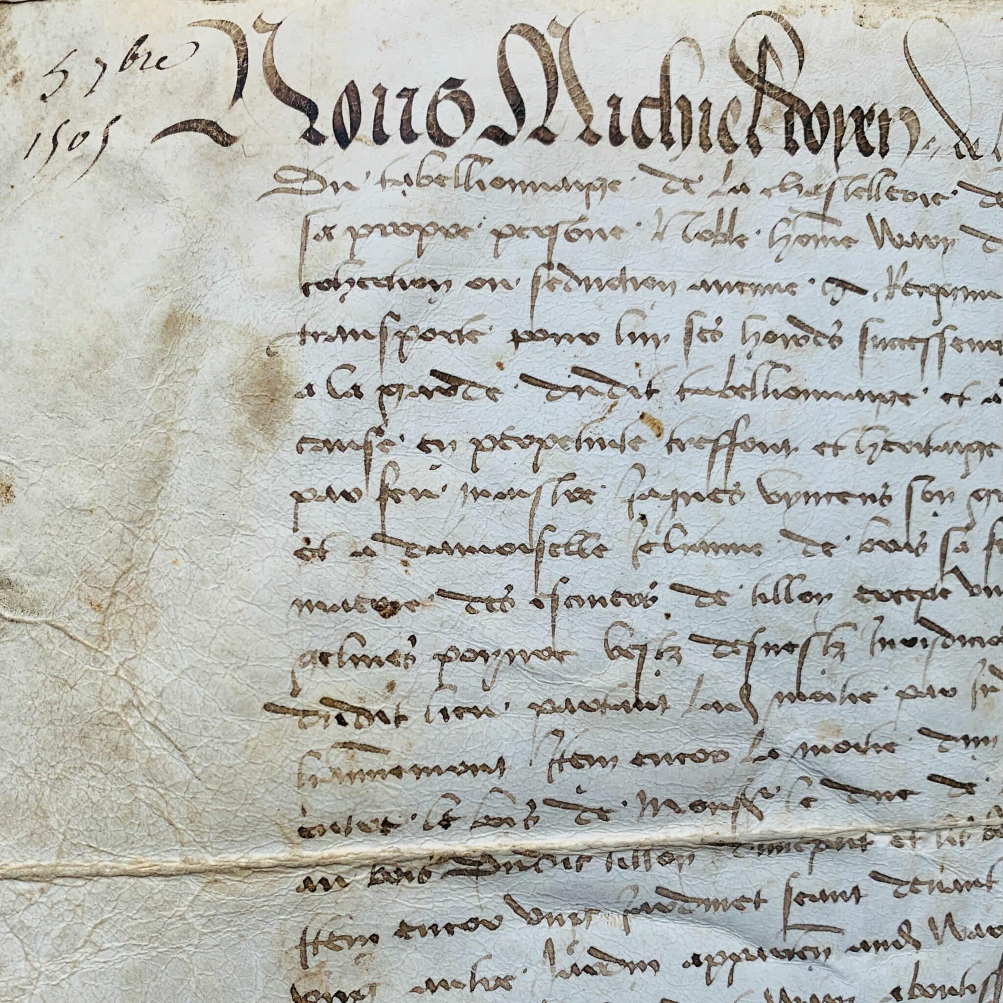 Pergamino de 1505 redactado por el decano de la iglesia colegiata de Saint-Maur de Hattonchâtel (Mosa)
