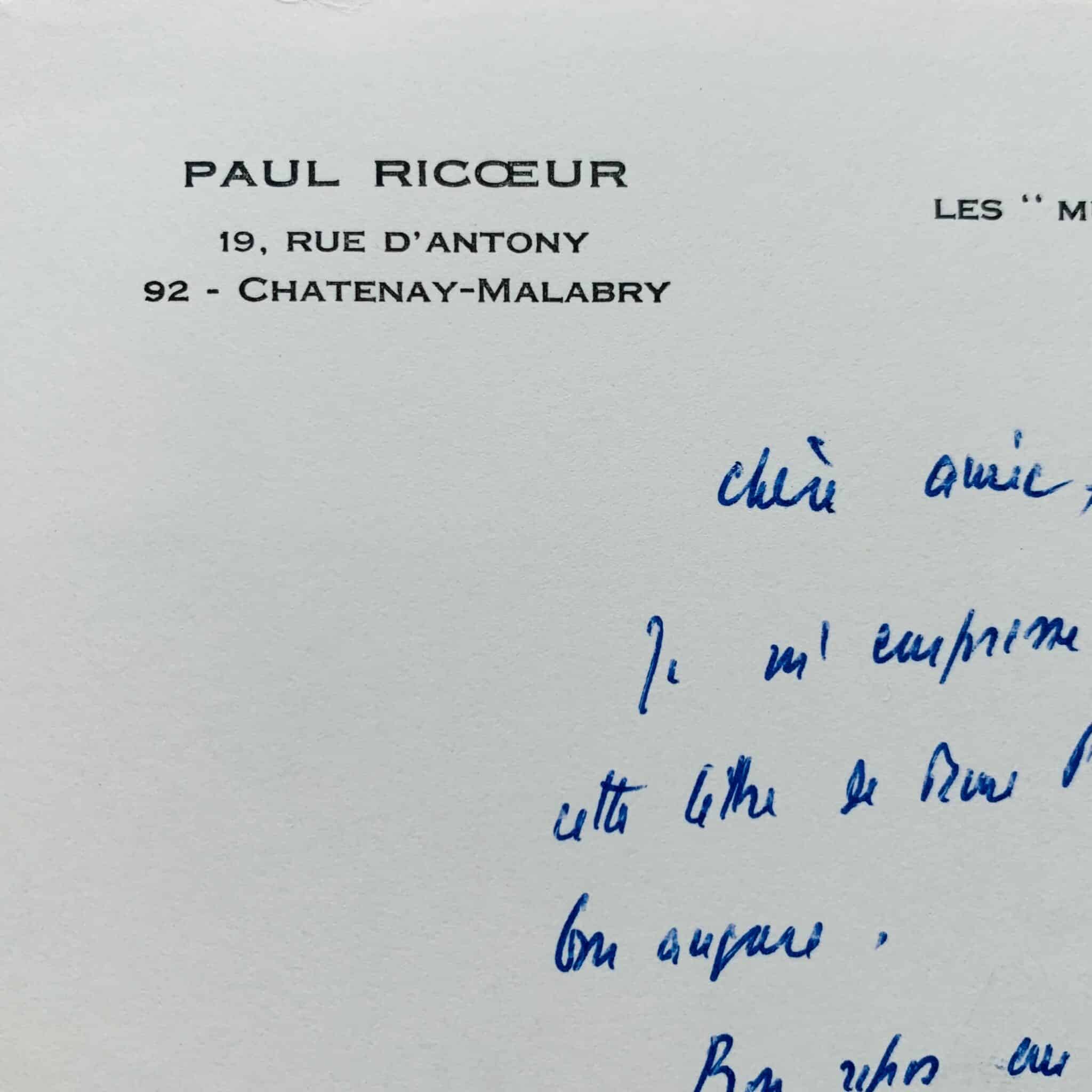 Paul Ricoeur receives a letter "which seems promising"