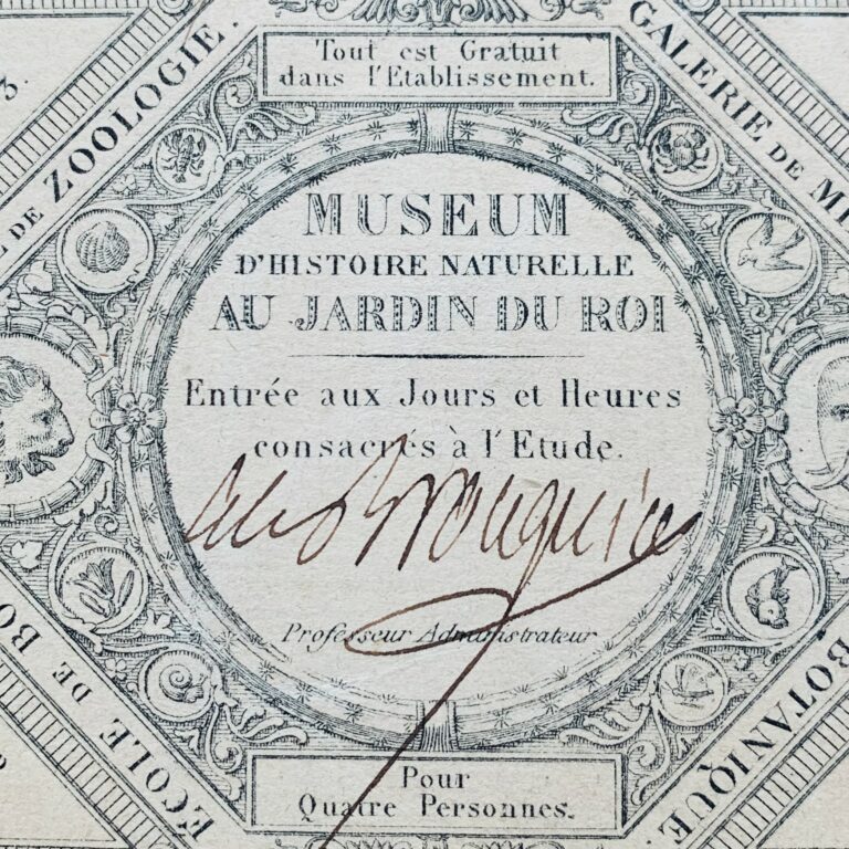 Carte d&rsquo;entrée au Muséum signée par Alexandre Brongniart