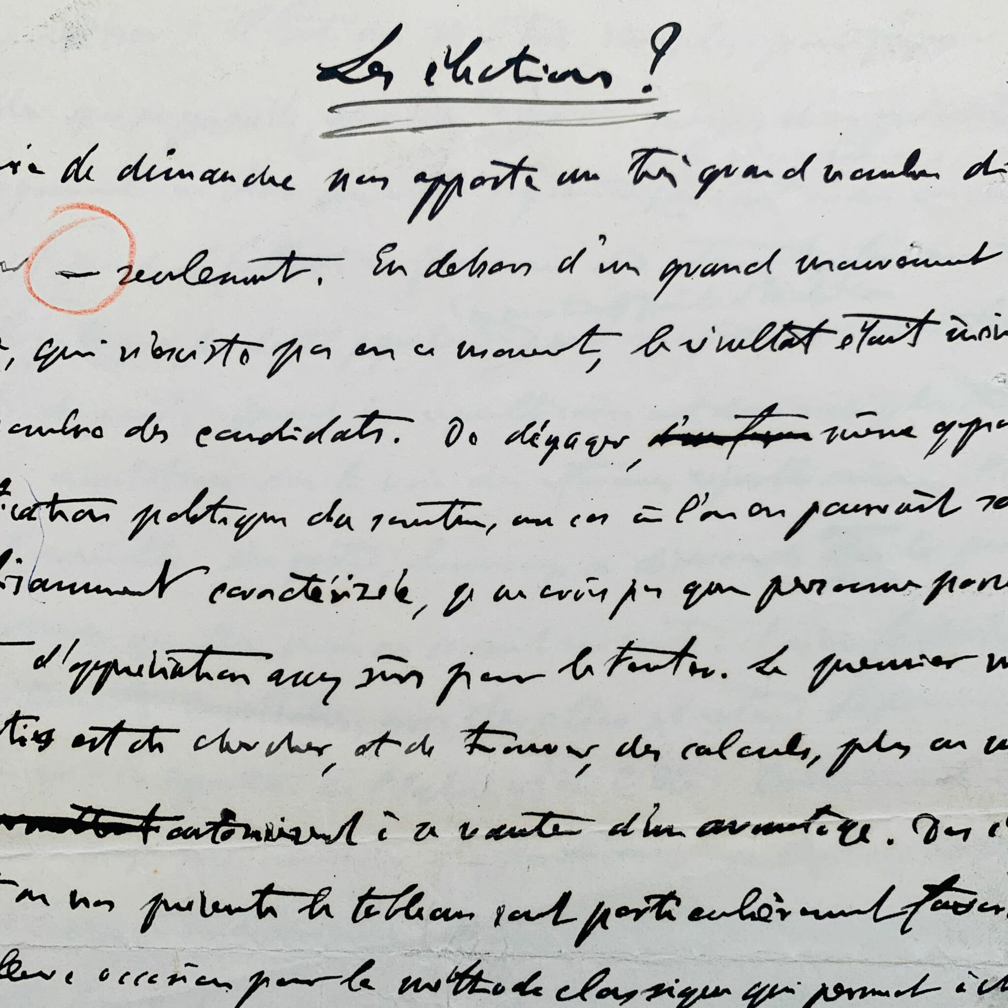Manuscrito de un artículo de Georges Clemenceau sobre las elecciones de mayo de 1914