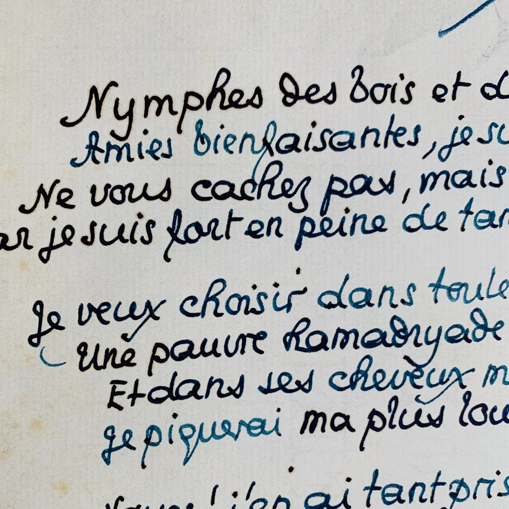 Manuskript eines Gedichts aus den Liedern von Bilitis von Pierre Louÿs
