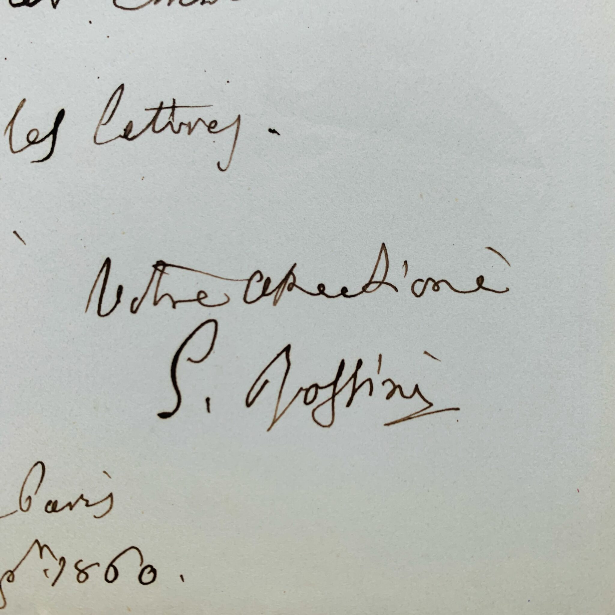 Court billet de Rossini annonçant l'envoi de lettres