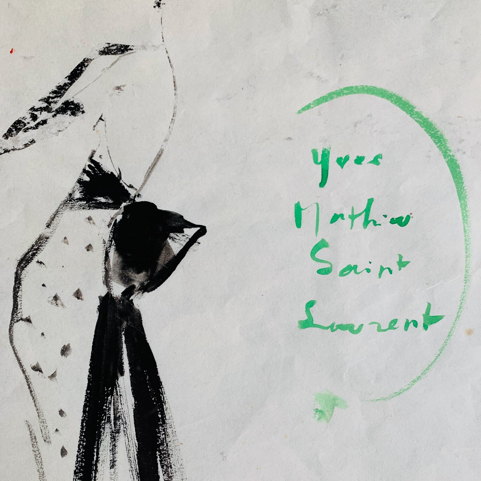Grand et élégant dessin à l'encre de Chine signé par Yves Saint-Laurent