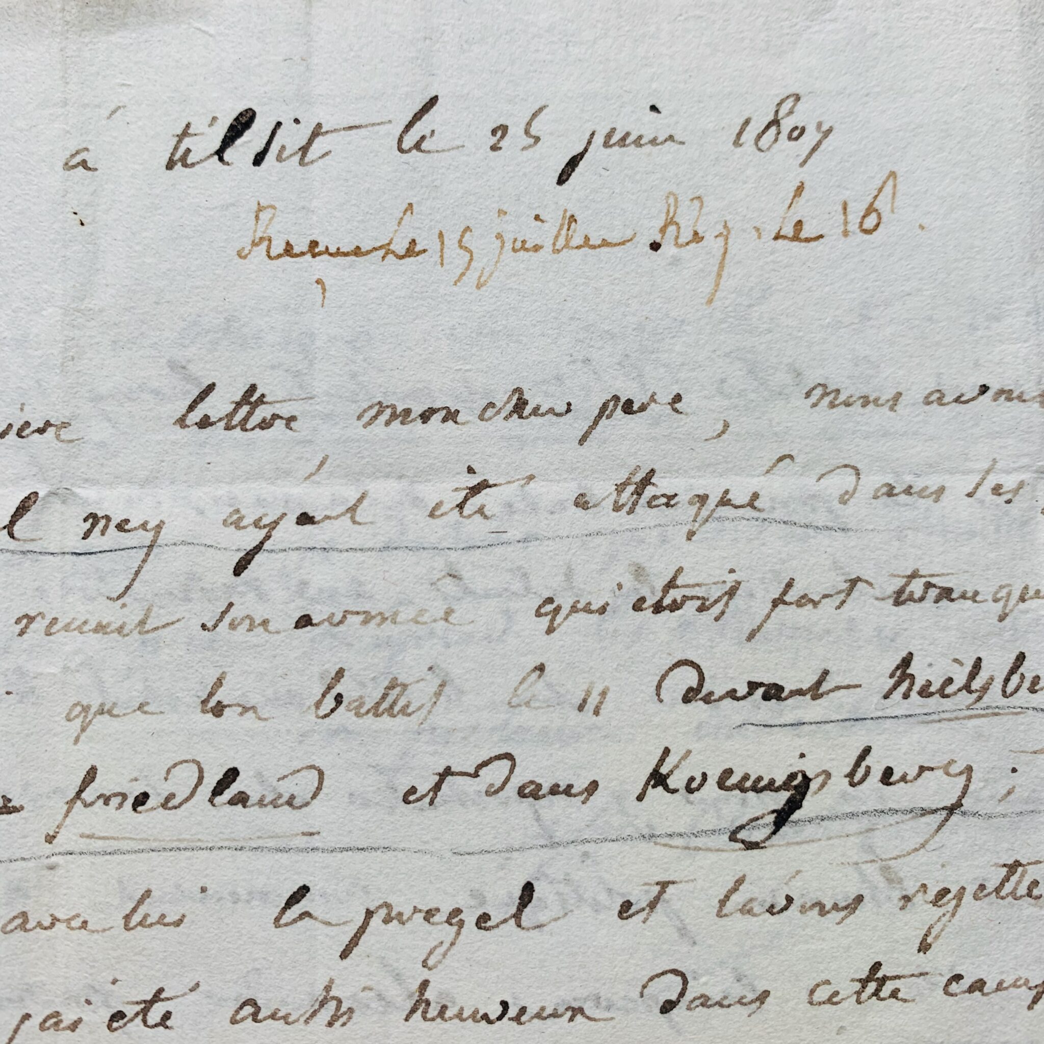 Formidable lettre du général Charbonnel écrite de Tilsit, témoignant de l'entrevue de Napoléon et du Tsar Alexandre