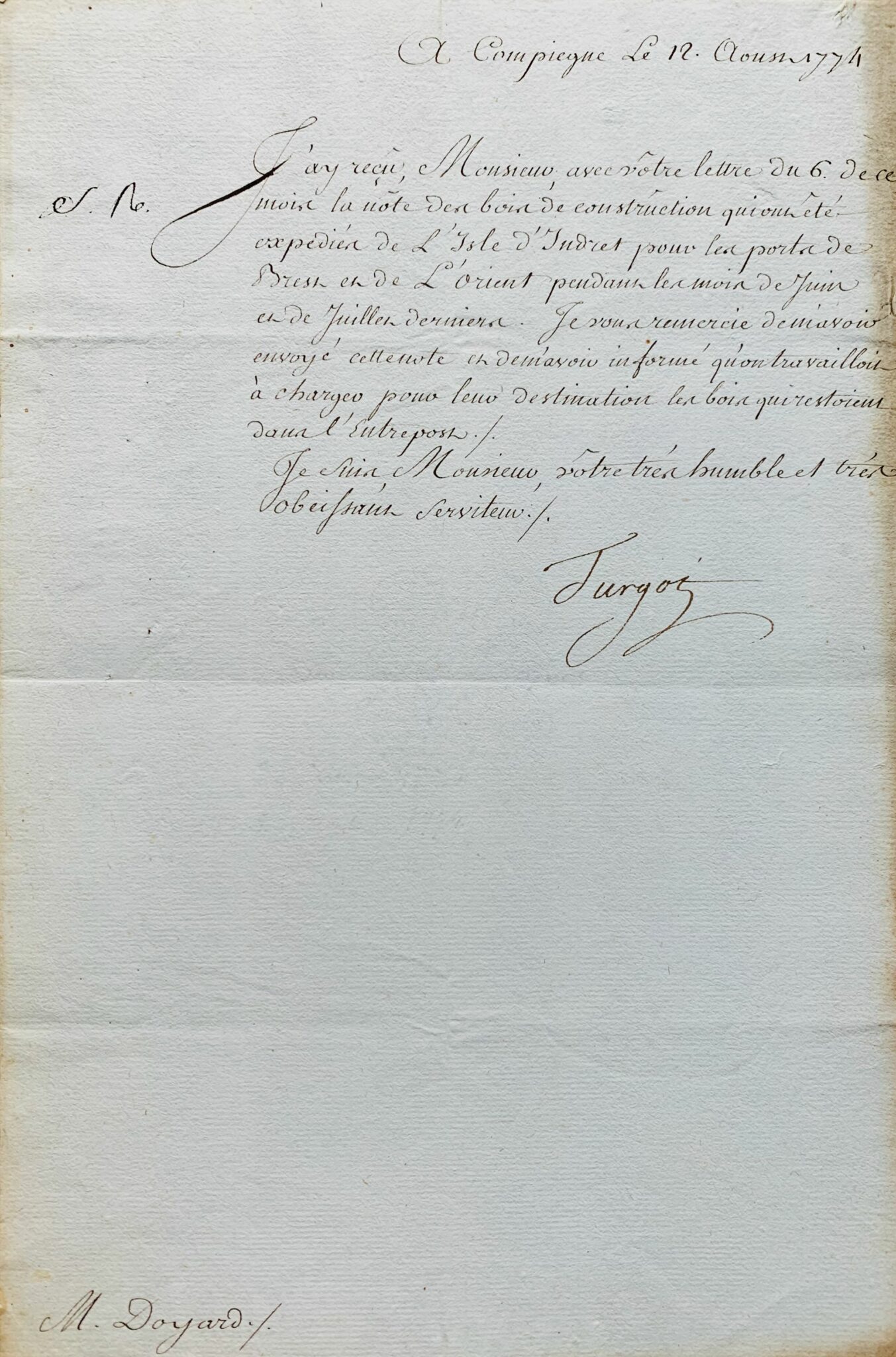 Turgot surveille l'acheminement des bois de l'île d'Indret vers les ports de Brest et Lorient – vue 2 Turgot surveille l'acheminement des bois de l'île d'Indret vers les ports de Brest et Lorient – vue 2