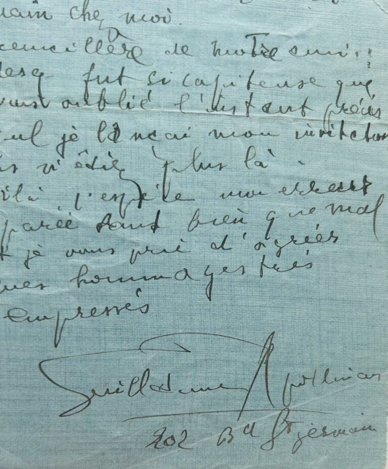 Lettre inédite de Guillaume Apollinaire à Louise Faure-Favier