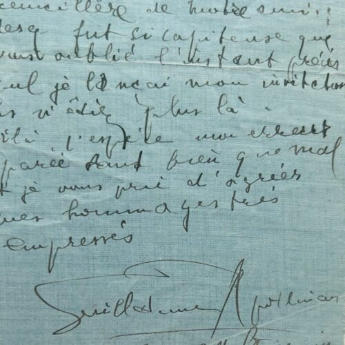 Unpublished letter from Guillaume Apollinaire to Louise Faure-Favier