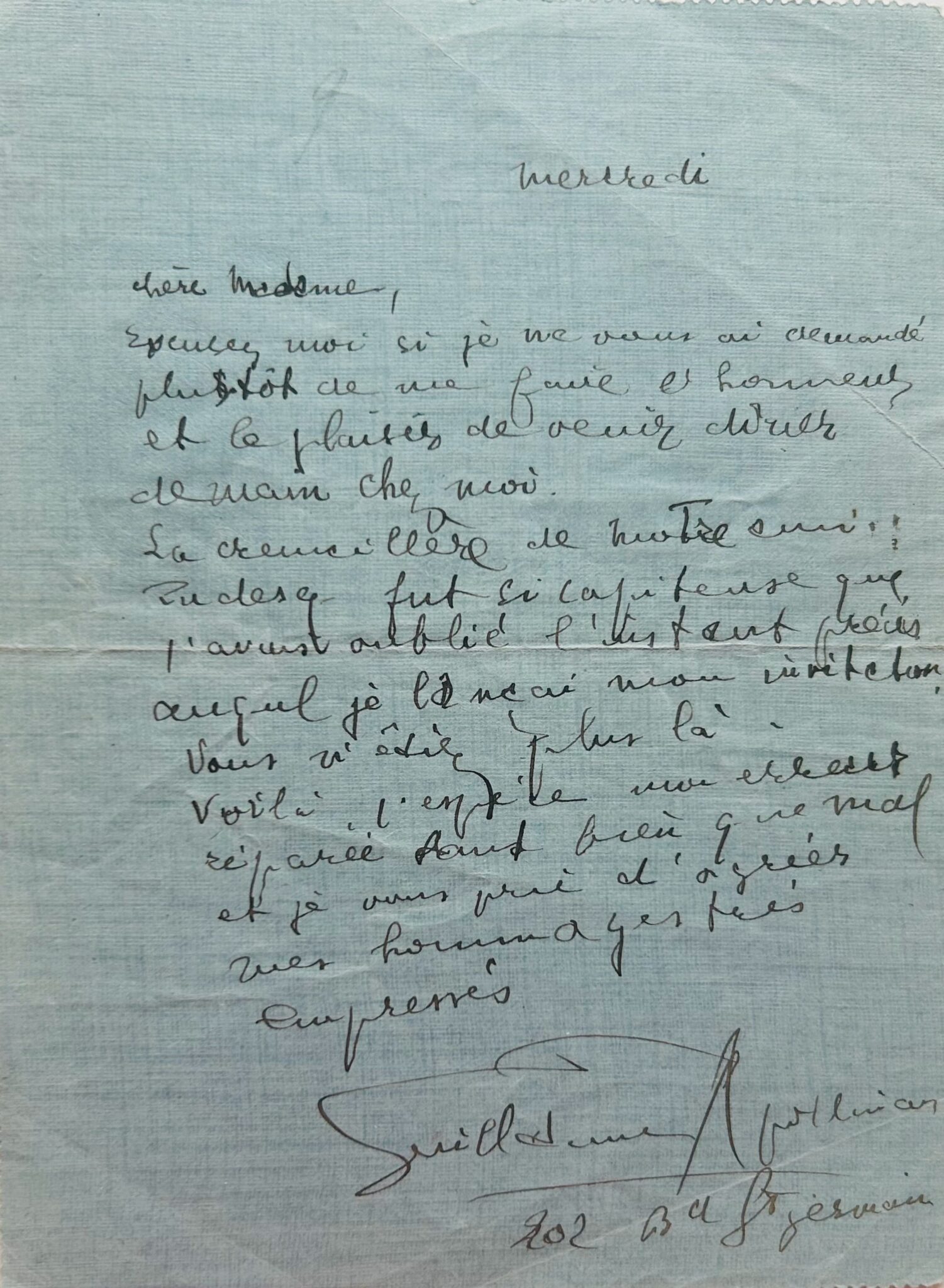 Lettre inédite de Guillaume Apollinaire à Louise Faure-Favier – vue 2 Lettre inédite de Guillaume Apollinaire à Louise Faure-Favier – vue 2