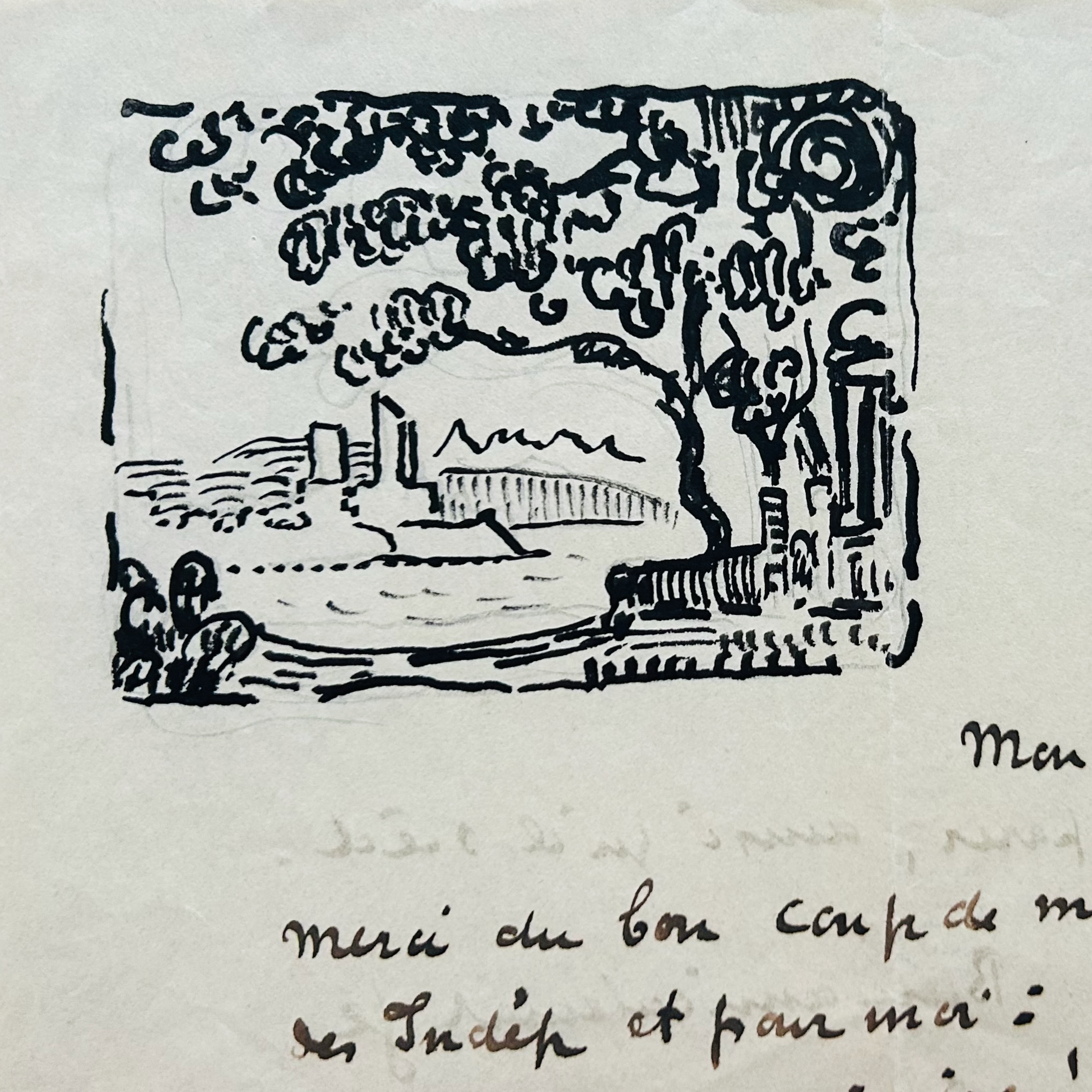 Carta de Paul Signac ilustrada con un magnífico dibujo de Saint-Tropez