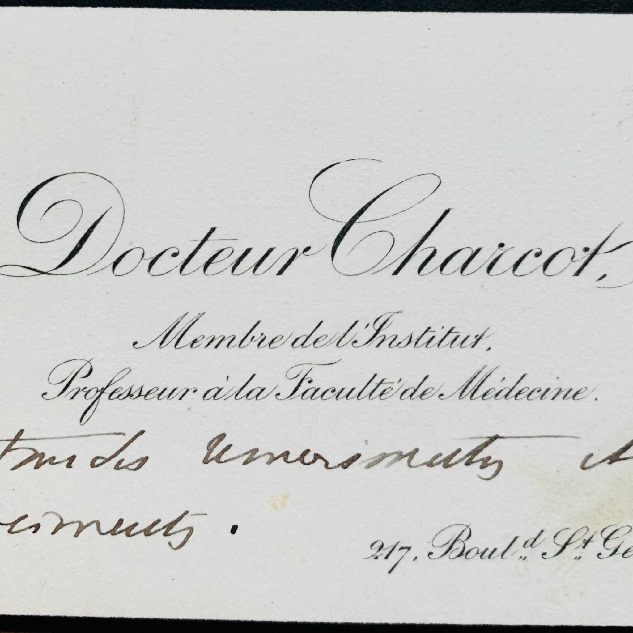 Biglietto da visita autografato di Jean-Martin Charcot