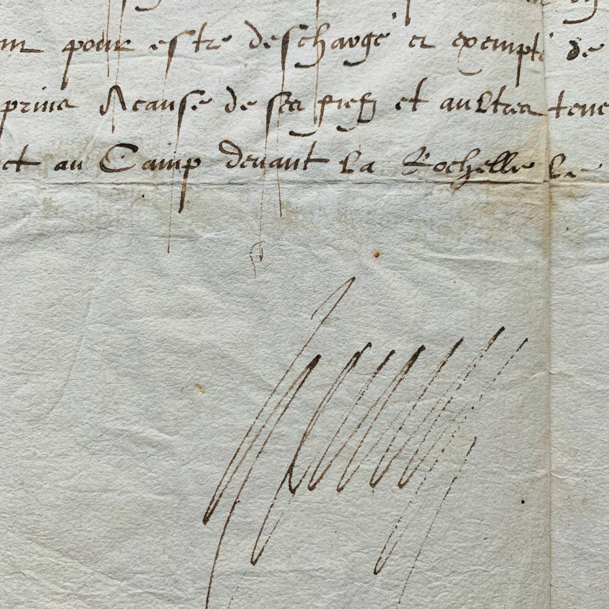 Certificado firmado por el duque de Anjou, futuro Enrique III, durante el asedio de La Rochelle en 1573