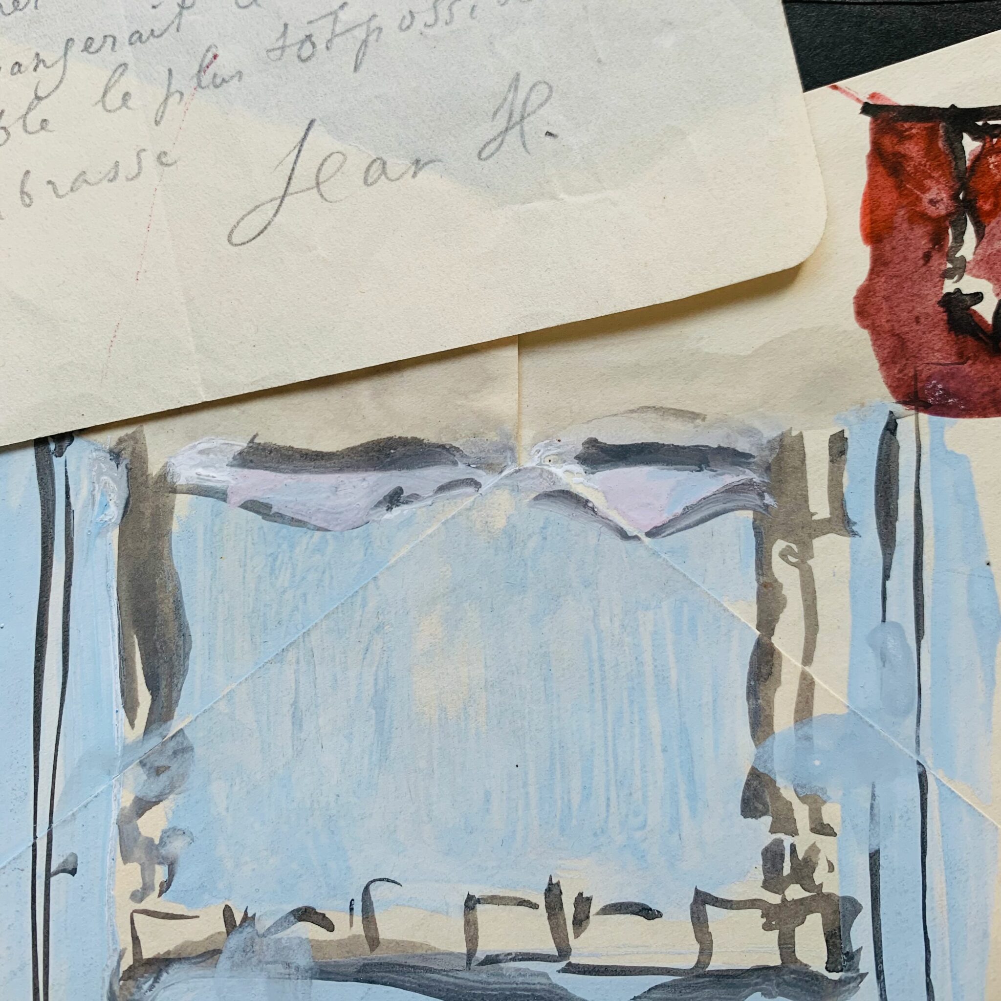 Lettera di Jean Hugo a Christian Bérard con busta decorata con un dipinto a guazzo raffigurante una scenografia