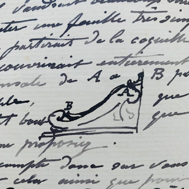Lettre avec petit croquis de Jules Dalou au sujet de l’ornementation d’une console