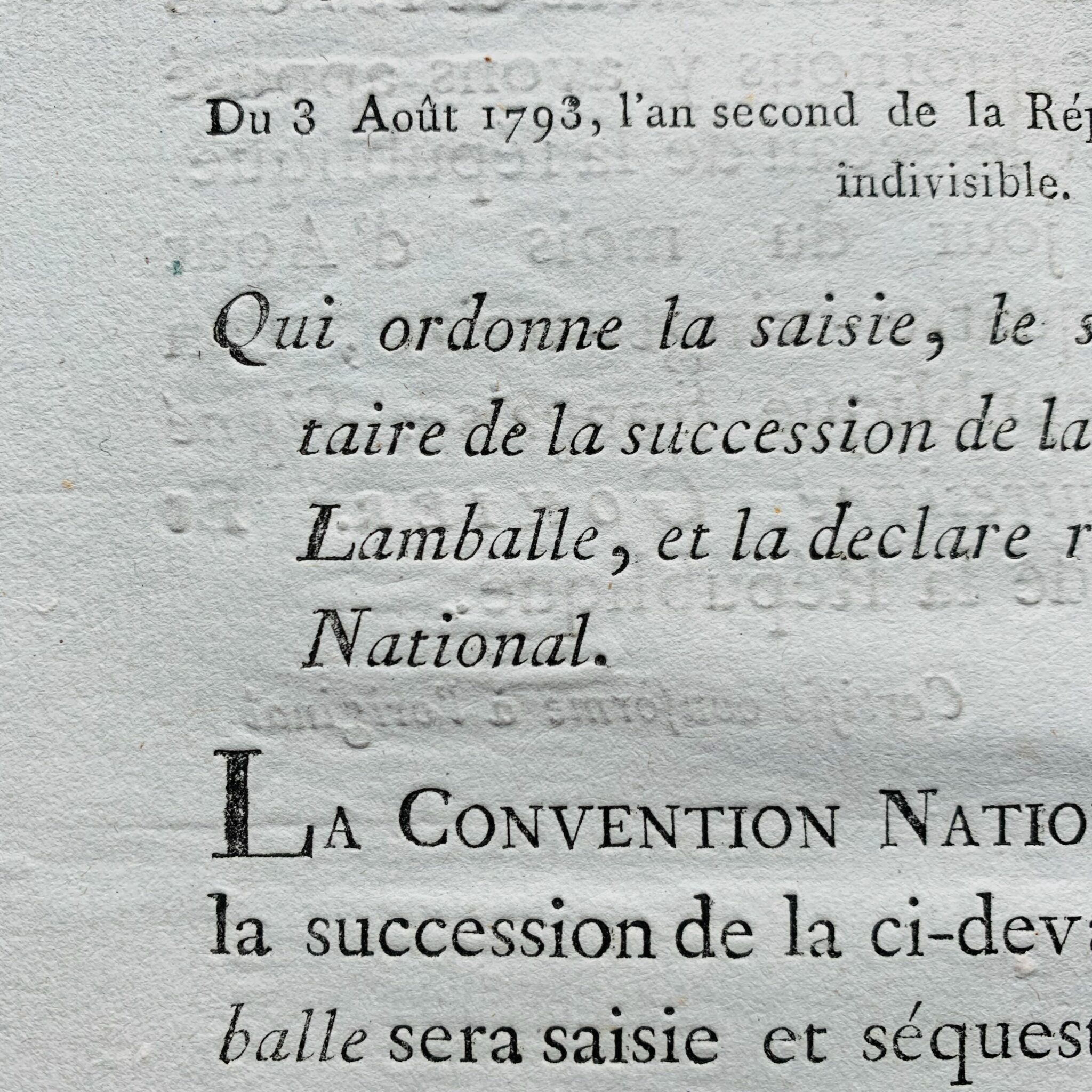 Decreto della Convenzione Nazionale sul sequestro dei beni della Principessa di Lamballe