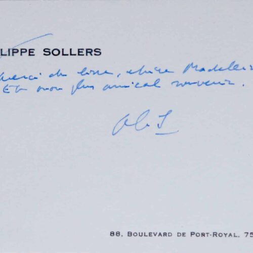 Carte de Philippe Sollers à Madeleine Chapsal