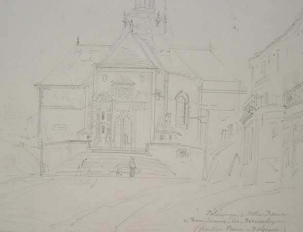 Dessin de la basilique de Péruwelz en Belgique.