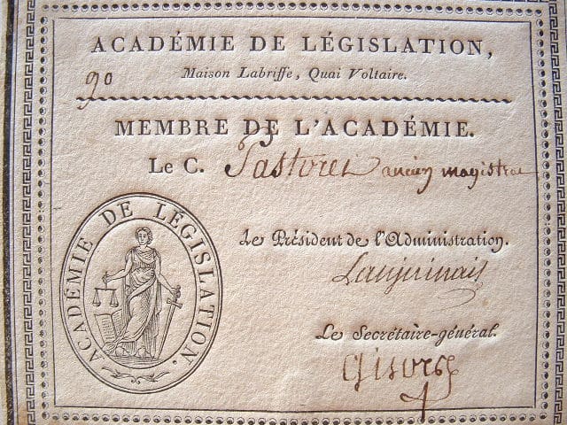L'académie de législation accueille Pastoret.