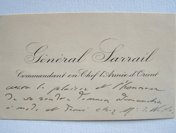 Le général Sarrail, commandant en chef l'Armée d'Orient.