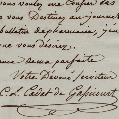 Lettre du pharmacien Cadet de Gassicourt