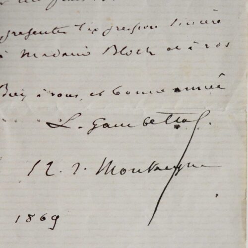 Lettre de Gambetta comme député de Marseille