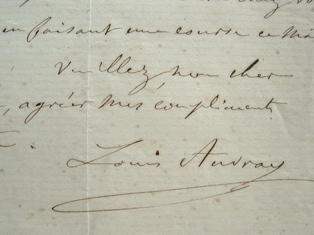 Lettre du sculpteur Louis Auvray.
