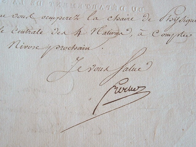 Nomination à l'Ecole Centrale des quatre nations par Frochot.