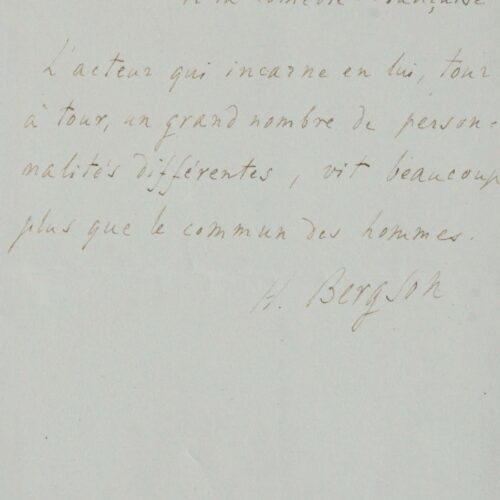 Belle pensée d'Henri Bergson sur les acteurs – vue 2