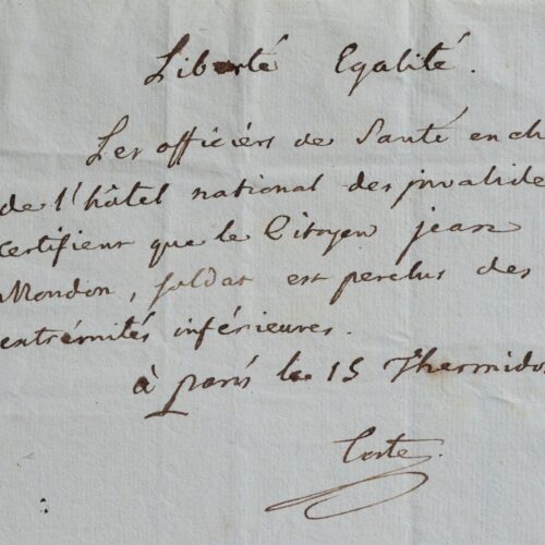 Billet du médecin de l'Empire Jean-François Coste – vue 2