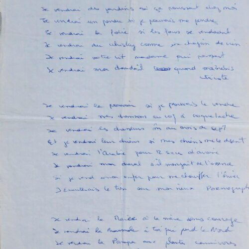 Chanson "À vendre" dédicacée par Léo Ferré – vue 2